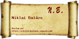 Niklai Balázs névjegykártya
